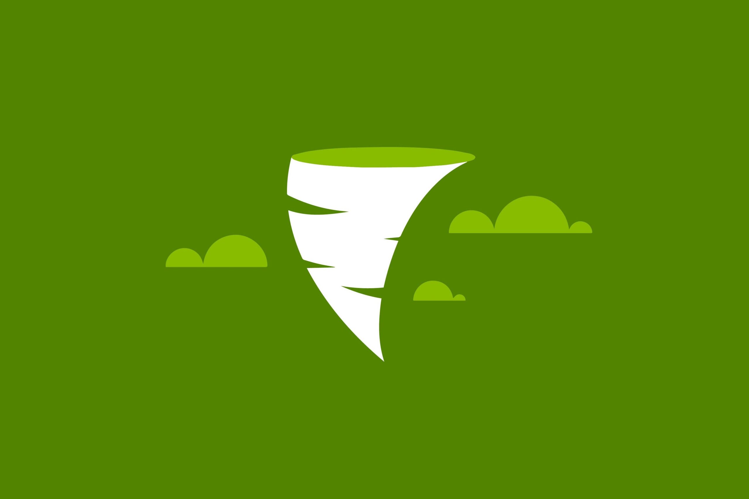 Illustration of a tornado and clouds.